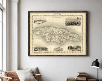 1851 Jamaica Vintage Map Print | Antique Wall Art Poster