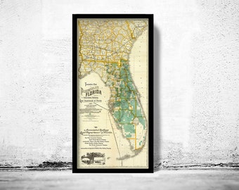Old Map of Florida State 1890 Florida Vintage Map  | Vintage Poster Wall Art Print | Wall Map Print | Old Map Print