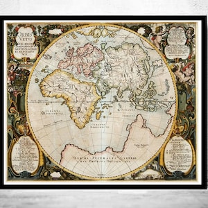 Antique Old World Map Antique 1652  | World Map Gift World Map Print | Vintage World Map | World Map Wall Art | Large Map Print