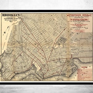 Old Map of Brooklyn NY United States 1874| Vintage Map Wall Art Print | Large Map Print | Home Decor Wall Art