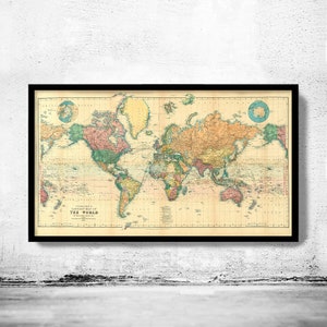 Beautiful World Map Vintage Atlas 1898 Mercator projection SEPIA World Map Gifts World Map Print Vintage World Map World Map Wall Art Color