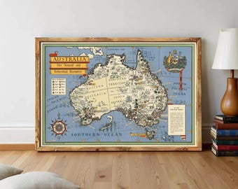 Old Map Australia New Zealand and Tasmania Vintage Map | Wall Map Print