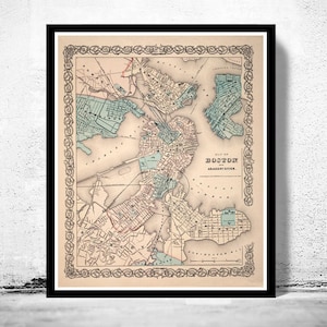 Old Map of Boston 1855 Massachusetts Vintage Map | Vintage Map Wall Art Print | Large Map Print | Home Decor Wall Art