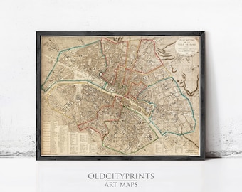 パリのヴィンテージ地図 1742年 パリの古地図 フランス 修復装飾