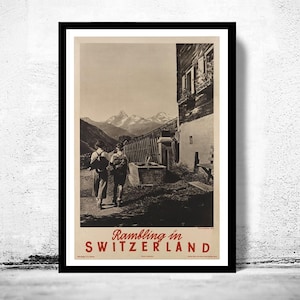 Vintage Poster of Switzerland, Travel Poster Tourism 1930-40  | Vintage Map Wall Art Print | Large Poster Print | Home Decor Wall Art