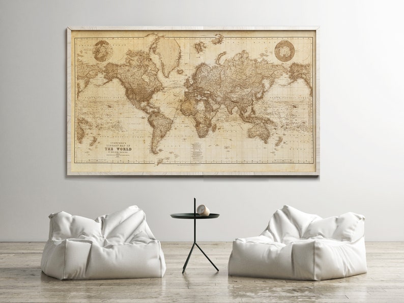 Beautiful World Map Vintage Atlas 1898 Mercator projection SEPIA World Map Gifts World Map Print Vintage World Map World Map Wall Art image 2