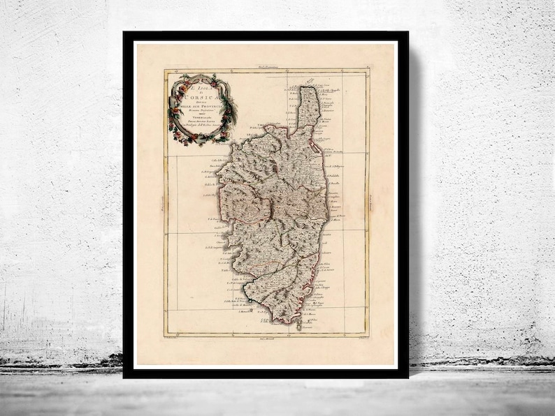 Old Map of Corsica Isle de Corse 1782 Vintage Map Vintage Poster Wall Art Print Wall Map Print Old Map Print image 1