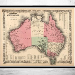 Beautiful Old Map Australia Oceania 1864 Vintage Map  | Vintage Map Wall Art Print | Large Map Print | Home Decor Wall Art