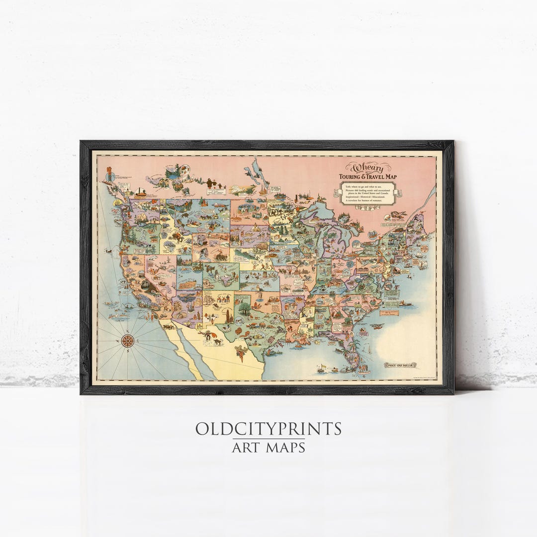 Vintage Map of United States America, Recreational Touring