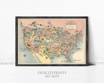 Vintage Map of United States America, Recreational Touring