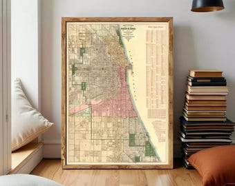 Vintage Chicago Map Print 1886 | Antique Wall Map Decor