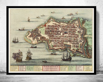 Old Map of Valletta Malta 1705 vintage Map | Vintage Poster Wall Art Print |