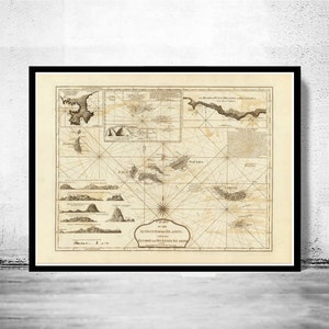 Old Map of Açores Azores Islands 1787,  Portuguese map  | Vintage Poster Wall Art Print | Wall Map Print |  Old Map Print
