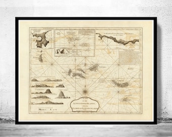 Alte Karte der Açores-Azoreninseln 1787, portugiesische Karte | Vintage Poster Wand kunstdruck | Wandkarte drucken | Alter Kartendruck