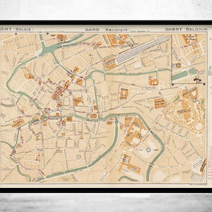 Beautiful Old Map of Gent Ghent Gand Belgium 1923 Vintage Map | Vintage Map Wall Art Print | Large Map Print | Home Decor Wall Art