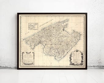 Vintage Beautiful Old Map of Mallorca Maiorca Majorca 1814 Vintage Map | Vintage Map Wall Art Print | Large Map Print | Home Decor Wall Art