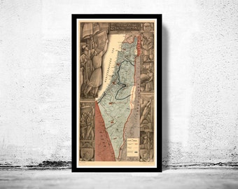 Old Map of Israel and Palestine boundaries  | Vintage Poster Wall Art Print | Wall Map Print |  Old Map Print