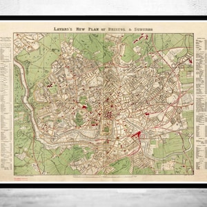 Old Map of Bristol UK 1890  | Vintage Map Wall Art Print | Large Map Print | Home Decor Wall Art