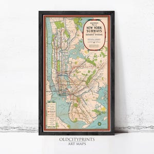 Old Map of New York Subway 1939 Underground New York Map Vintage Map | Wall Map Print