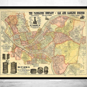 Old Map of Pittsburgh Allegheny 1898 Vintage Map | Vintage Map Wall Art Print | Large Map Print | Home Decor Wall Art