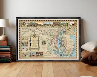 Vintage Map of Maryland County History 1931 | Wall Map Print