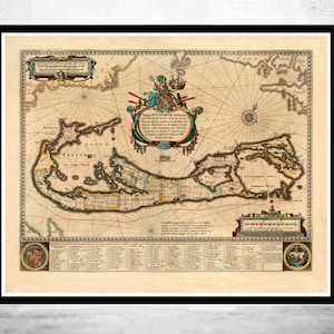 Old Map of Bermuda Islands 1662 Vintage Map | Vintage Map Wall Art Print | Large Map Print | Home Decor Wall Art