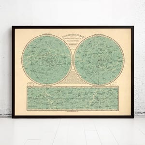 Vintage Celestial Planisphere 1938 showing main stars | Vintage Map Wall Art Print | Planisphere Celeste | Home Decor Wall Art
