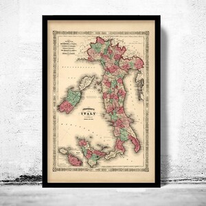 Old Map of Italy 1863 italia Vintage Map | Vintage Map Wall Art Print | Large Map Print | Home Decor Wall Art