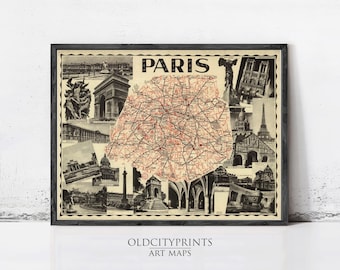 パリのヴィンテージ地図 1742年 パリの古地図 フランス 修復装飾