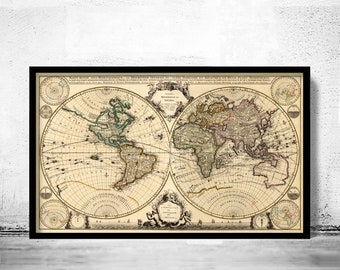 Beautiful Old World Map 1703 Vintage World Map | Wall Map Print | World Map Wall Art