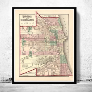 Old Map of Chicago 1874 Vintage Map of Chicago | Vintage Map Wall Art Print | Large Map Print | Home Decor Wall Art