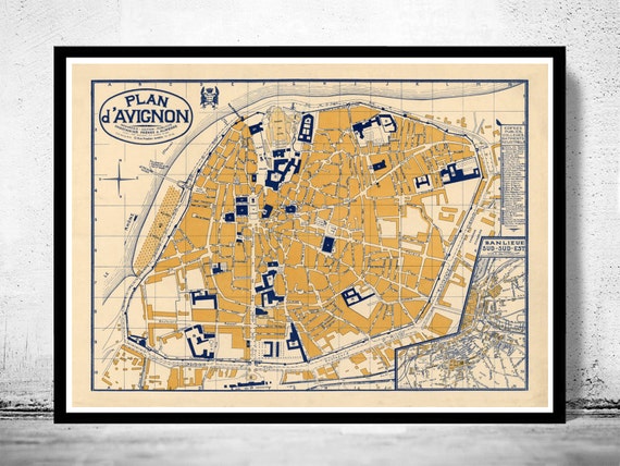 Old Map Of Avignon France 1931 Vintage Poster Wall Art Etsy