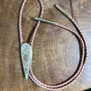 Handcrafted Art Deco Crane Pressed Brass Bolo Tie Lariat Necklace Unisex Neck Tie Handmade Jewelry Accessories image 5