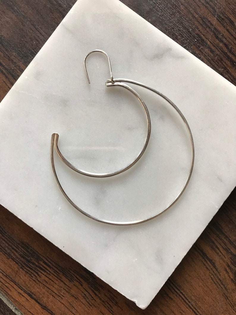 Handmade Crescent Moon Dangle Earrings in Sterling Silver or Brass Astrology Half Moon Boho Style image 4