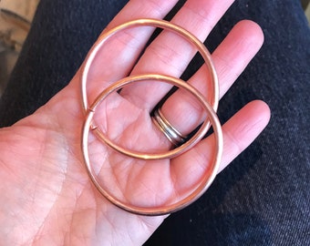 Handmade Copper Hoop Earrings Ear Weights Heavy Wire Simple Everyday Style Stretched stretchers expanders Gauged