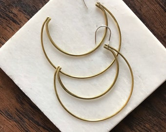 Handmade Crescent Moon Dangle Earrings in Sterling Silver or Brass Astrology Half Moon Boho Style