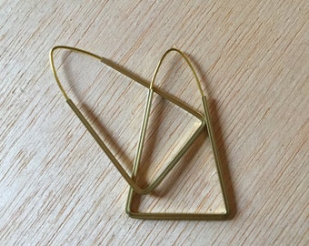 Handmade Brass Earring 2 inch Triangle Cubed Hoop Minimalist Modern