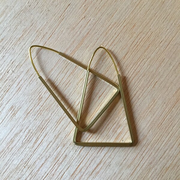 Handmade Brass Earring 2 inch Triangle Cubed Hoop Minimalist Modern