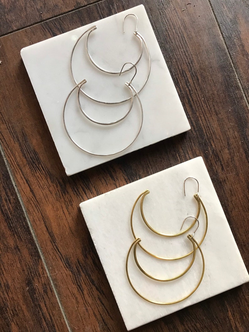 Handmade Crescent Moon Dangle Earrings in Sterling Silver or Brass Astrology Half Moon Boho Style image 3