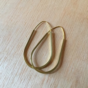 Handmade Brass Earring 2 inch Teardrop Cubed Hoop Minimalist Modern Design image 1