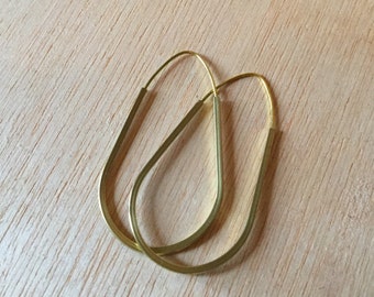 Handmade Brass Earring  2 inch Teardrop Cubed Hoop Minimalist Modern Design