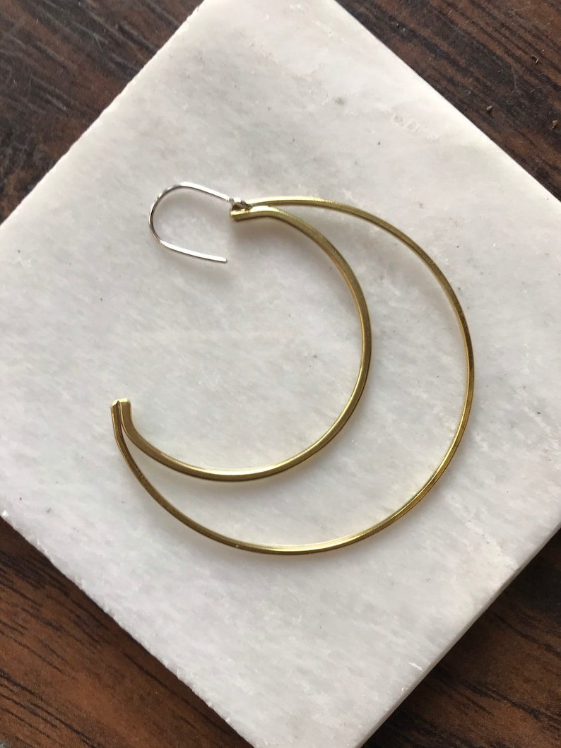 Handmade Crescent Moon Dangle Earrings in Sterling Silver or Brass Astrology Half Moon Boho Style image 5