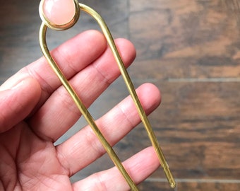 Handmade Brass + Gemstone Hair Pin Fork Stick thick heavy curly messy bun updo accessories simple modern style arch haircare selfcare