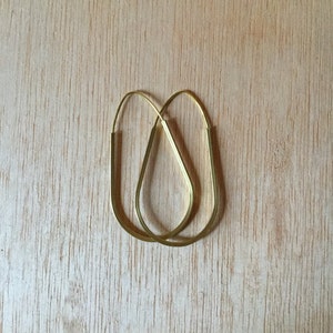 Handmade Brass Earring 2 inch Teardrop Cubed Hoop Minimalist Modern Design image 2