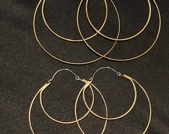 Handmade Brass Eclipse Hoop Earrings: Art Deco Inspired, Sterling Silver Wire