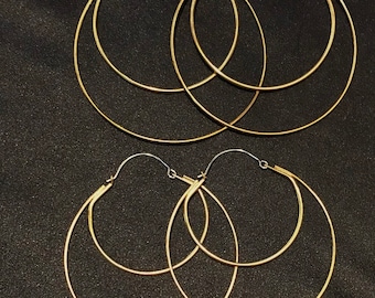 Handmade Brass Eclipse Hoop Earrings Minimal Modern Jewelry Light Weight Art Nouveau Art Deco Inspired Big Hoops Stretched Gauged Ears