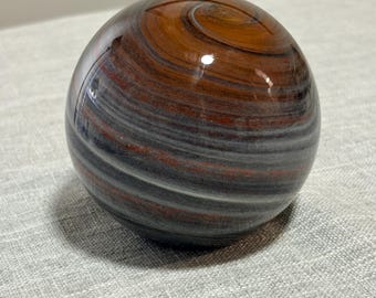 Large Gray and Brown Hand Blown Glass Paperweight Sculpture