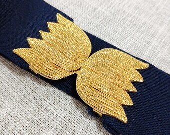 Vintage 80s Nan Lewis Navy Stretch Belt Gold Enamel Medallion Buckle Vintage 80 main image 4