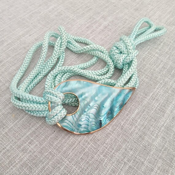 Teal Blue Large Abalone Shell Adjustable Rope Bel… - image 1