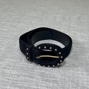 Morgan Taylor Black Ostrich Embossed Genuine Leather Belt Medium Gold Buckle 118 Morgan Taylor Belt - Etsy main image 2